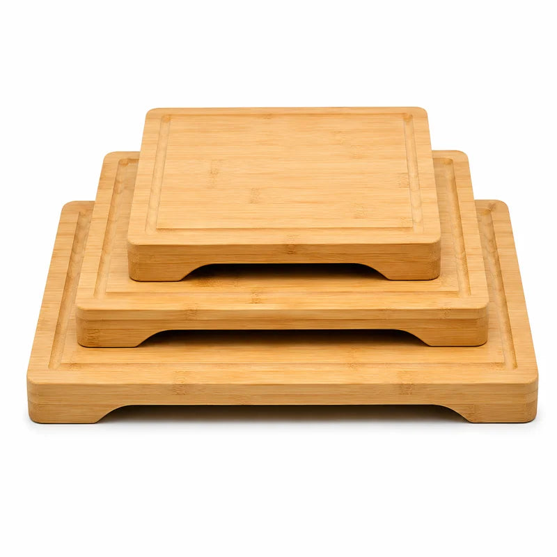 Cookly - Juego de 3 Tablas de Cortar de Bambú con Ranura para Recolectar Líquidos - Tablas de Cocina Resistentes para Carne, Verduras, Fruta y Pan - Incluye Tamaños 23X15X1.5 Cm, 30X20X1.5 cm y 38X25X1.5 cm