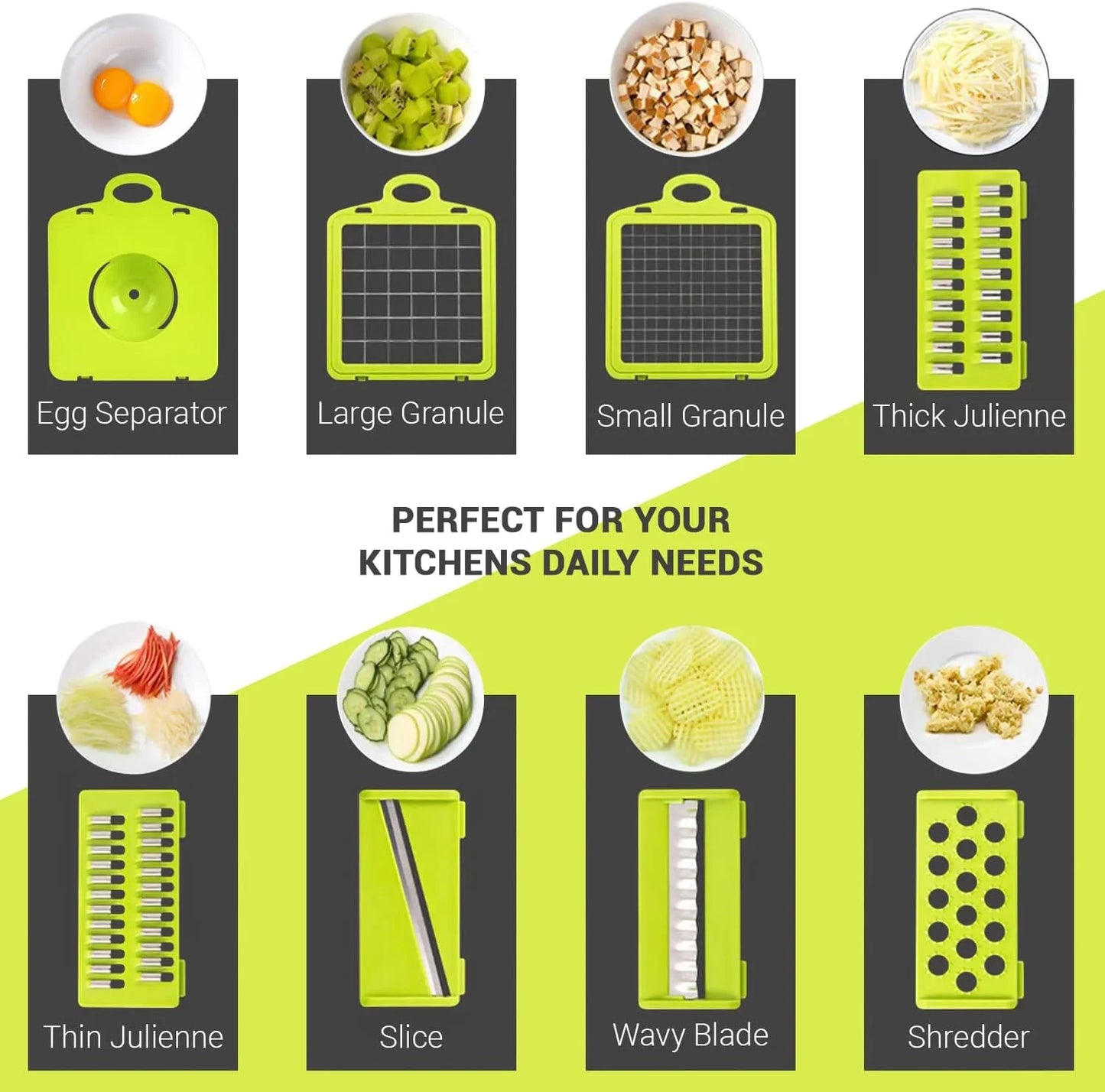 Cortador de verduras profesional, mandolina de cocina multifunción 12 en 1, 7 cuchillas de acero inoxidable reemplazables, para cortar alimentos, frutas, verduras, patatas, cebollas, ✅ Envíos a España en 48/72 horas