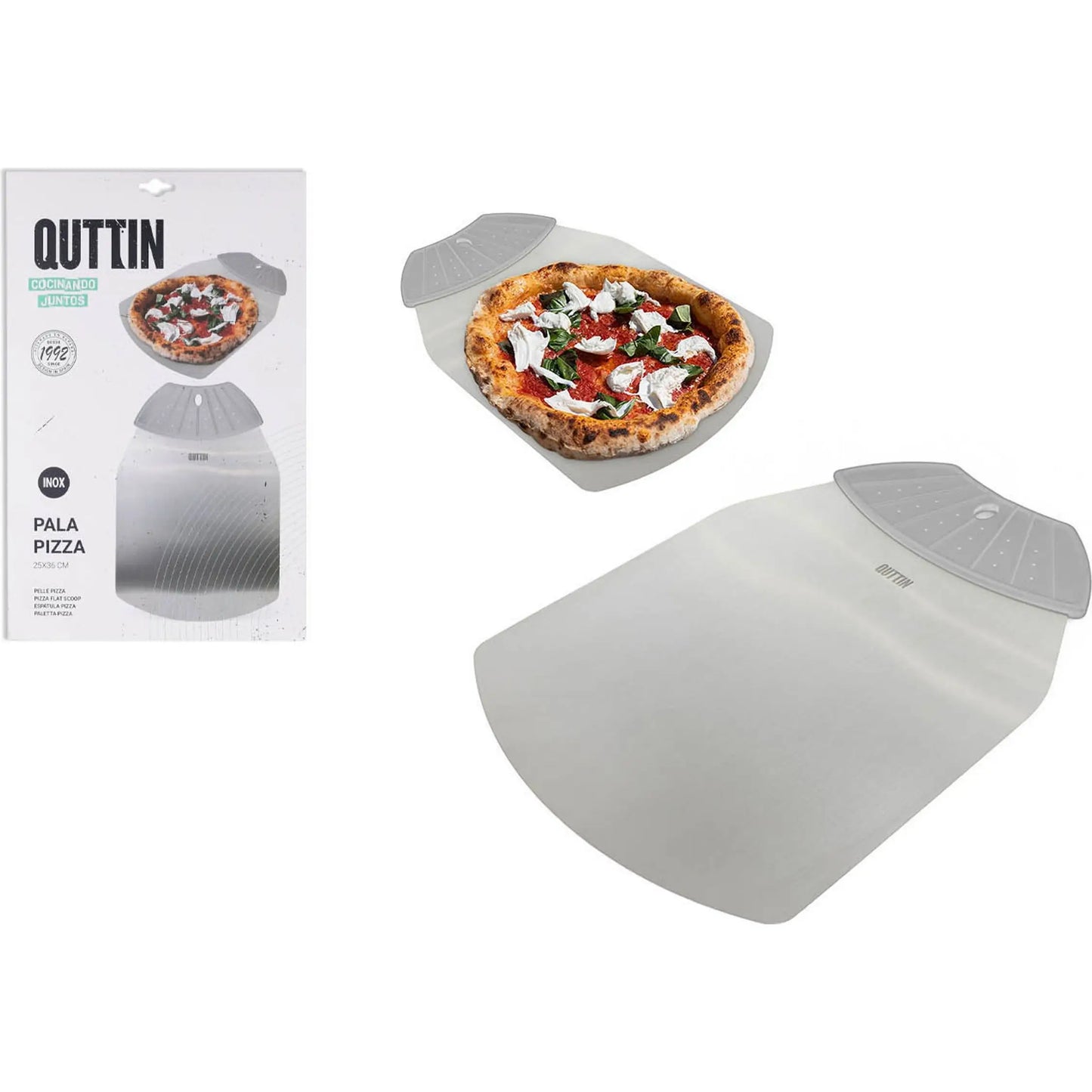 Quttin - pala para pizza de acero 25x36 cm - diseño práctico, duradero y fácil de limpiar