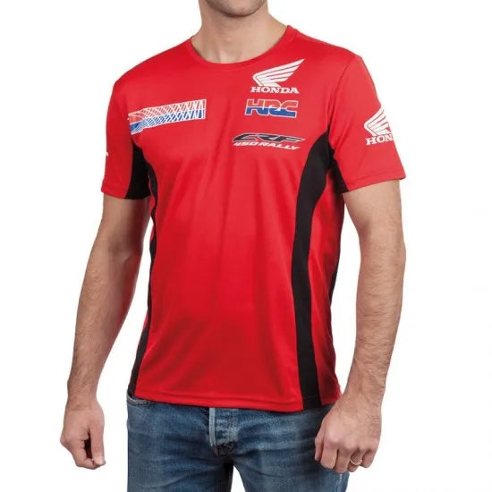 Camiseta Oficial HONDA HRC - Camiseta Deportiva para Hombre de Manga Corta en Rojo, Fabricada en Poliéster de Secado Rápido DRY TOUCH®, Ideal para Uso Casual y Actividades Deportivas.
