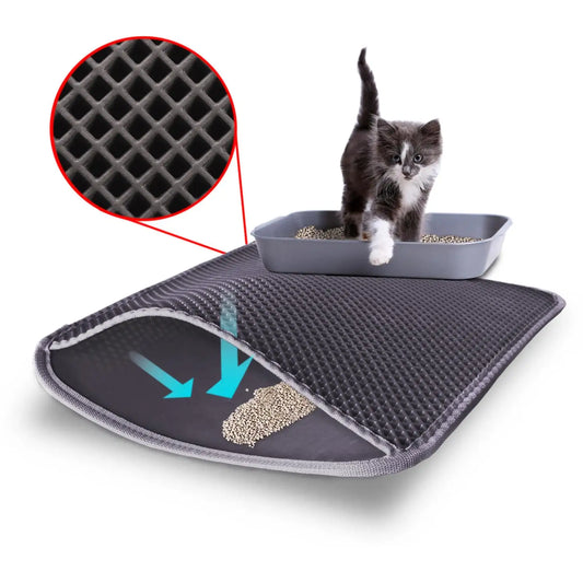 Yatek Cat Litter Mat, Double Layer Waterproof, Non-Slip, Washable 59 x 41.5 cm, Made of Non-Toxic EVA, Easy Clean Design for Cat Litter Boxes, Ideal for Sensitive Paws and Protects Floors from Liquid Spills.