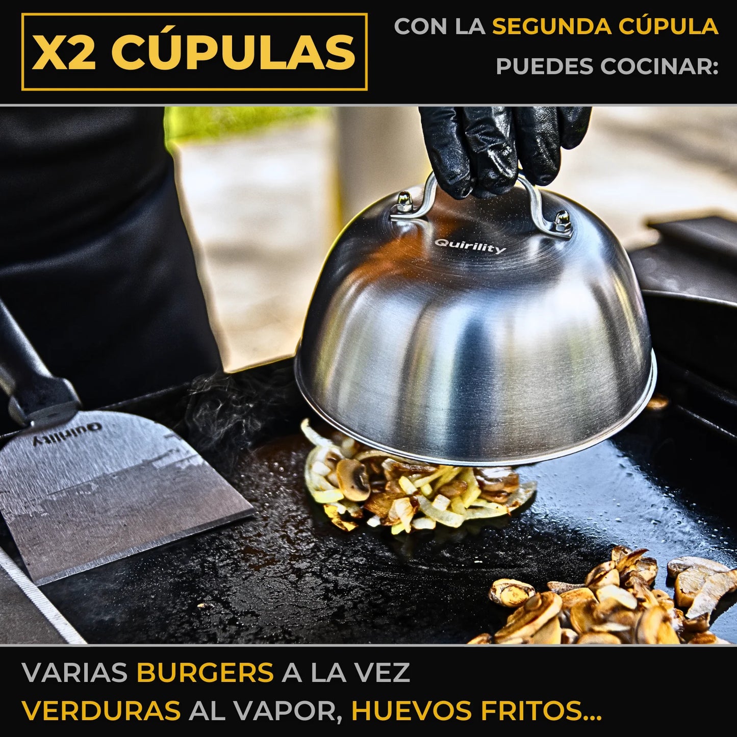 Quirility ® | Kit profesional premium de acero inoxidable para smash burger con certificado de contacto alimentario de la UE, aplastador de hamburguesas, triturador de hamburguesas, prensa para smash burger, aplastador de hamburguesas