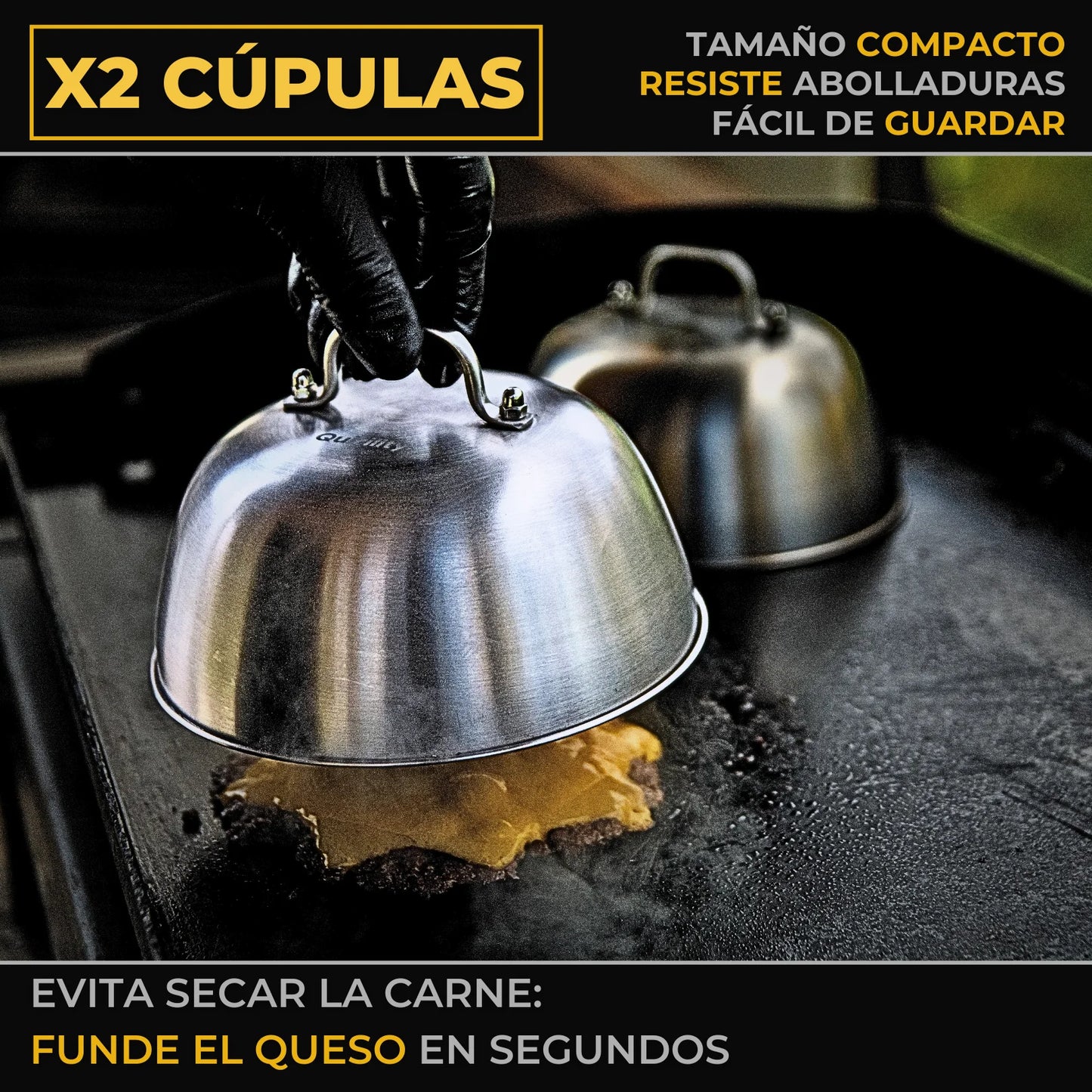 Quirility ® | Kit profesional premium de acero inoxidable para smash burger con certificado de contacto alimentario de la UE, aplastador de hamburguesas, triturador de hamburguesas, prensa para smash burger, aplastador de hamburguesas