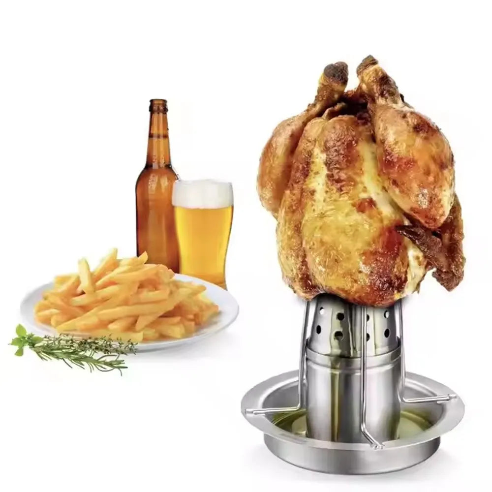 Asador vertical de pollo de acero inoxidable para horno de barbacoa, soporte para asar pollo en casa y camping, diseño práctico de fácil montaje, estructura estable - maxia market