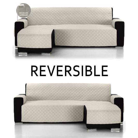 Nueva Funda de Sofá Chaise Longue ALMERITEX 2000 — Protector Reversible Acolchado 100% Poliéster, Fácil de Limpiar, Apta para Sofás de hasta 300 cm de Ancho, Perfecta para Protección de Mascotas y Decoración con Diseño Moderno.