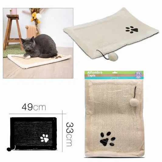 COTTECOT Alfombra para Gatos con Bola Beige 33x49 cm — Rascador de Pared Horizontal para Gatos, Protector de Sofá contra Arañazos, Protege Muebles y Esquinas. Estera de Sisal Rascadora para Esquinas de Sofá para Gatos
