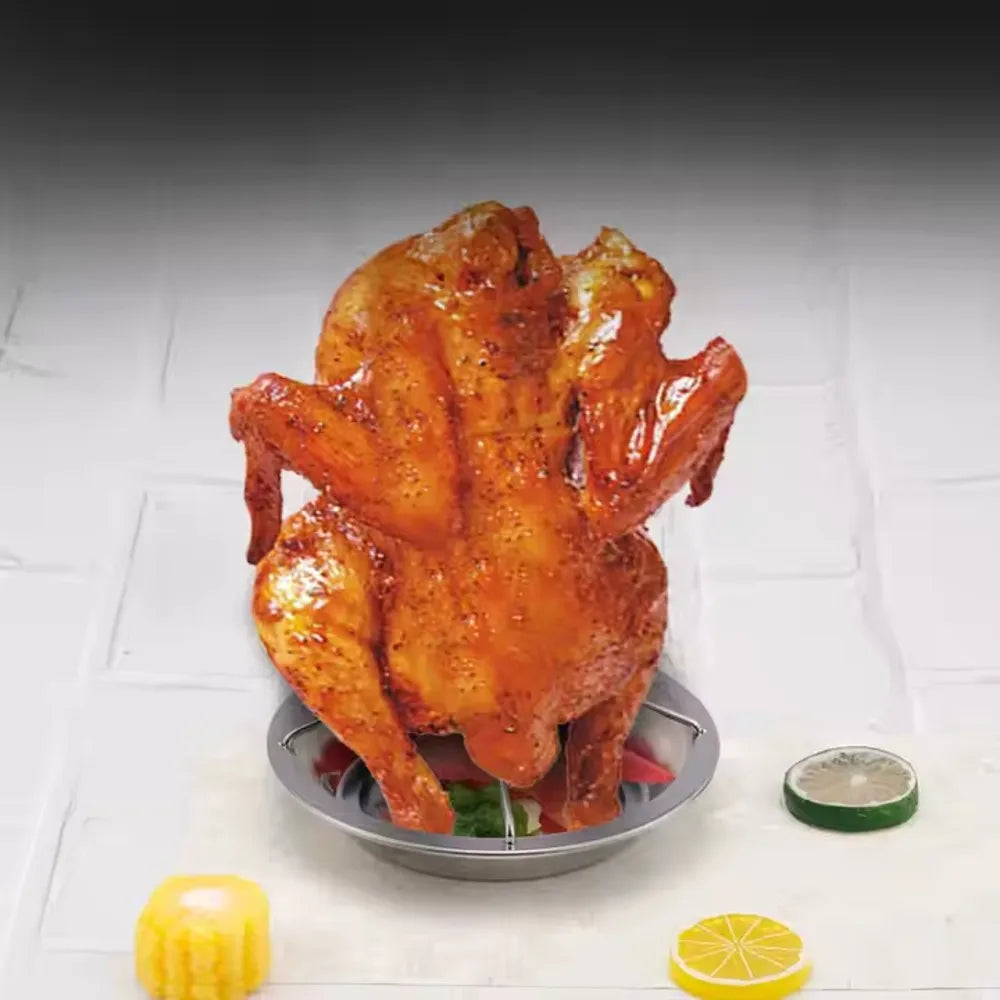 Asador vertical de pollo de acero inoxidable para horno de barbacoa, soporte para asar pollo en casa y camping, diseño práctico de fácil montaje, estructura estable - maxia market