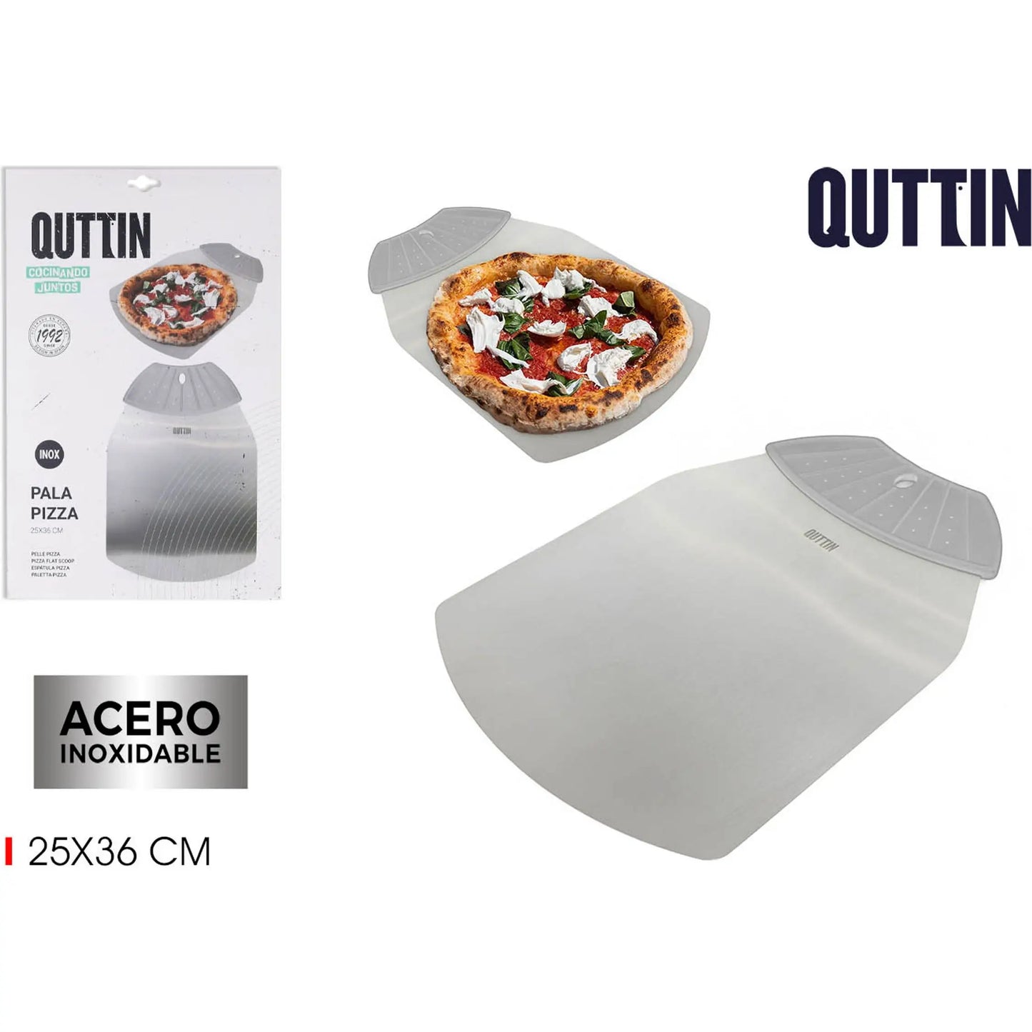 Quttin - pala para pizza de acero 25x36 cm - diseño práctico, duradero y fácil de limpiar