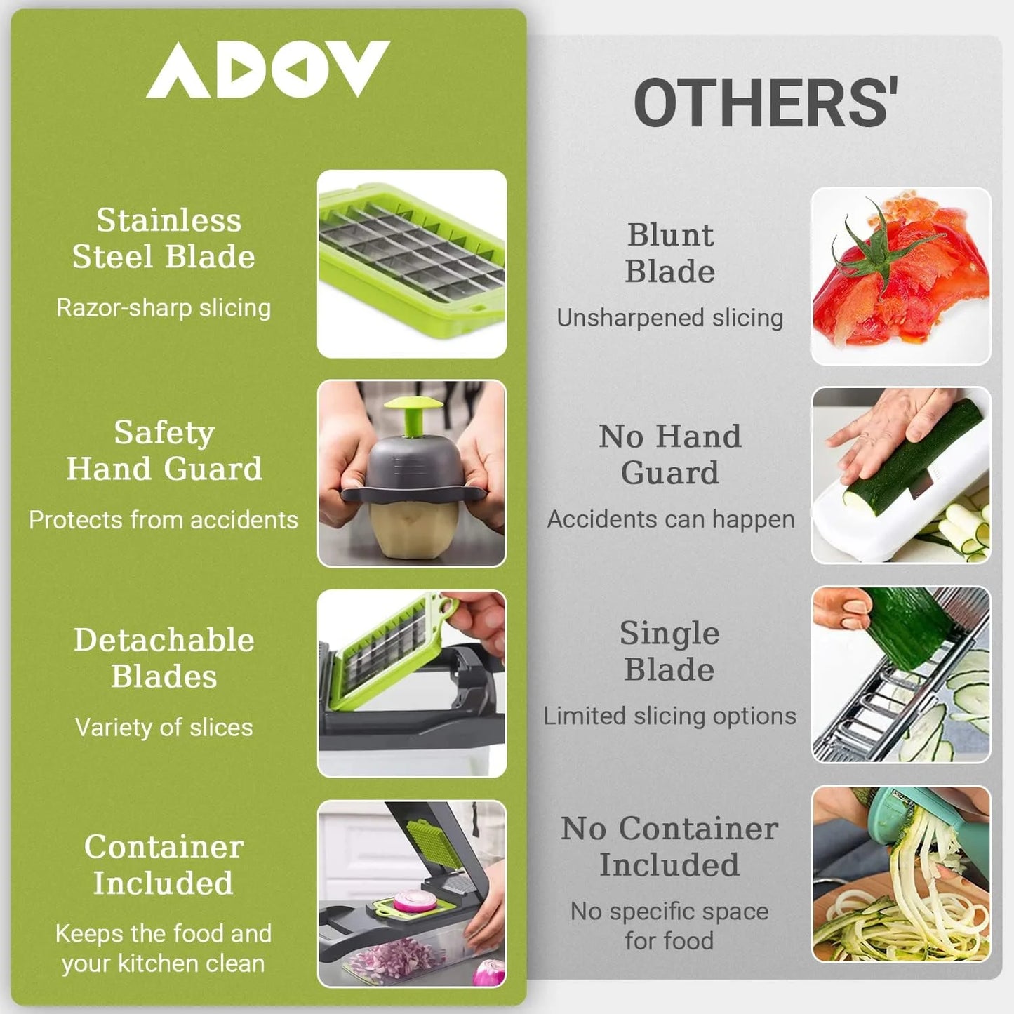 Cortador de verduras profesional, mandolina de cocina multifunción 12 en 1, 7 cuchillas de acero inoxidable reemplazables, para cortar alimentos, frutas, verduras, patatas, cebollas, ✅ Envíos a España en 48/72 horas