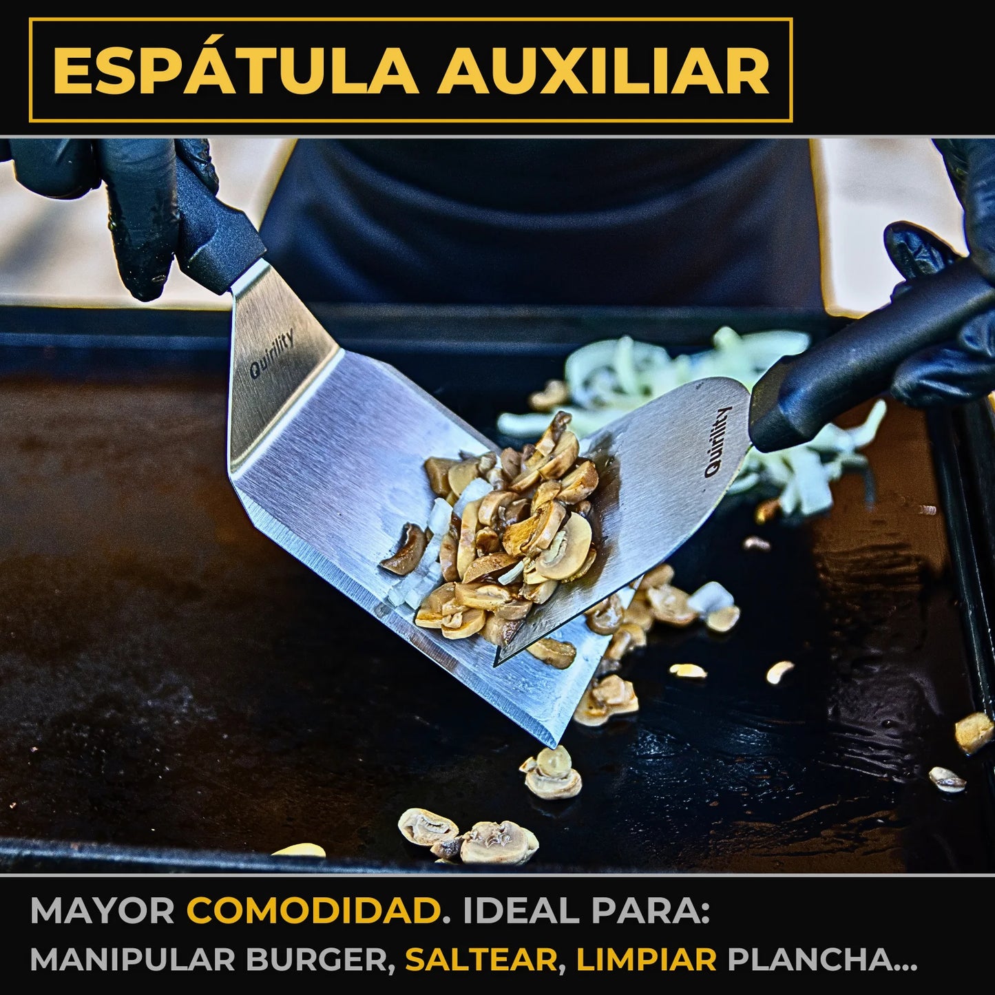 Quirility ® | Kit profesional premium de acero inoxidable para smash burger con certificado de contacto alimentario de la UE, aplastador de hamburguesas, triturador de hamburguesas, prensa para smash burger, aplastador de hamburguesas