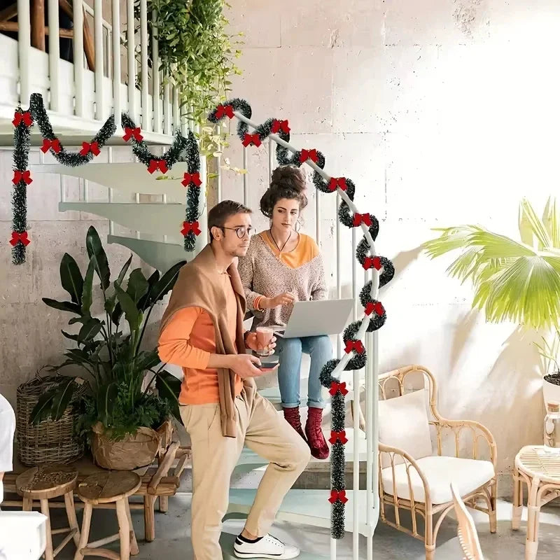 1pc 2m Christmas Tinsel Garland Artificial Christmas Garland With LED Lights Xmas Metallic Twist Hanging Garland Fireplace