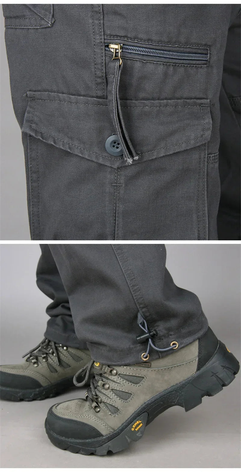 Women's Hiking and Camping Pants - Cotton Cargo, Straight Overalls with Multiple Pockets, Loose Military Style