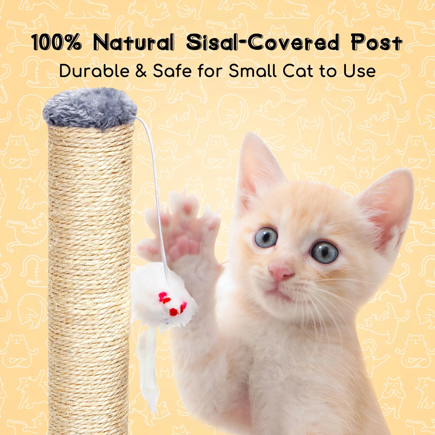 Árbol rascador para gatos Nobleza Natural de sisal, poste rascador de sisal con juguete, pequeño, color gris. 25 × 25 × 35 cm