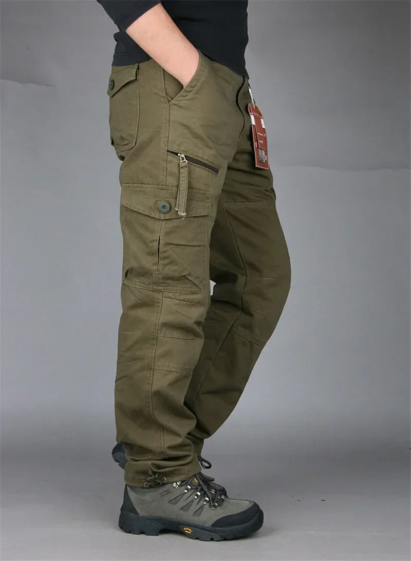 Women's Hiking and Camping Pants - Cotton Cargo, Straight Overalls with Multiple Pockets, Loose Military Style