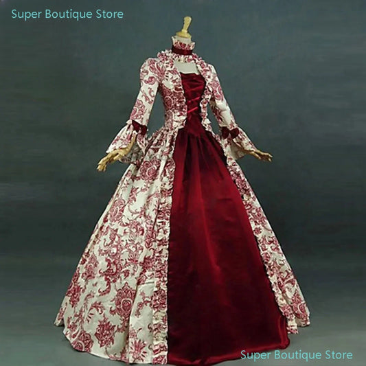Vestido Largo Medieval con Cordones para Mujer - Volantes, Lazo, Estilo Vintage Victoriano, Carnaval, Maxi Patchwork Floral, Hada Femenina, Ideal como Regalo de Cumpleaños