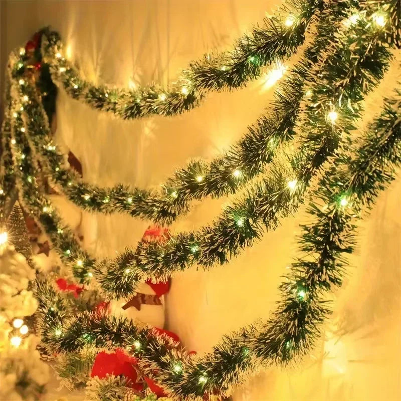 1pc 2m Christmas Tinsel Garland Artificial Christmas Garland With LED Lights Xmas Metallic Twist Hanging Garland Fireplace