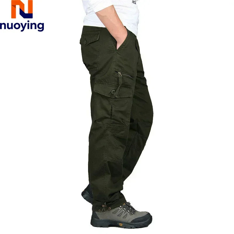 Women's Hiking and Camping Pants - Cotton Cargo, Straight Overalls with Multiple Pockets, Loose Military Style