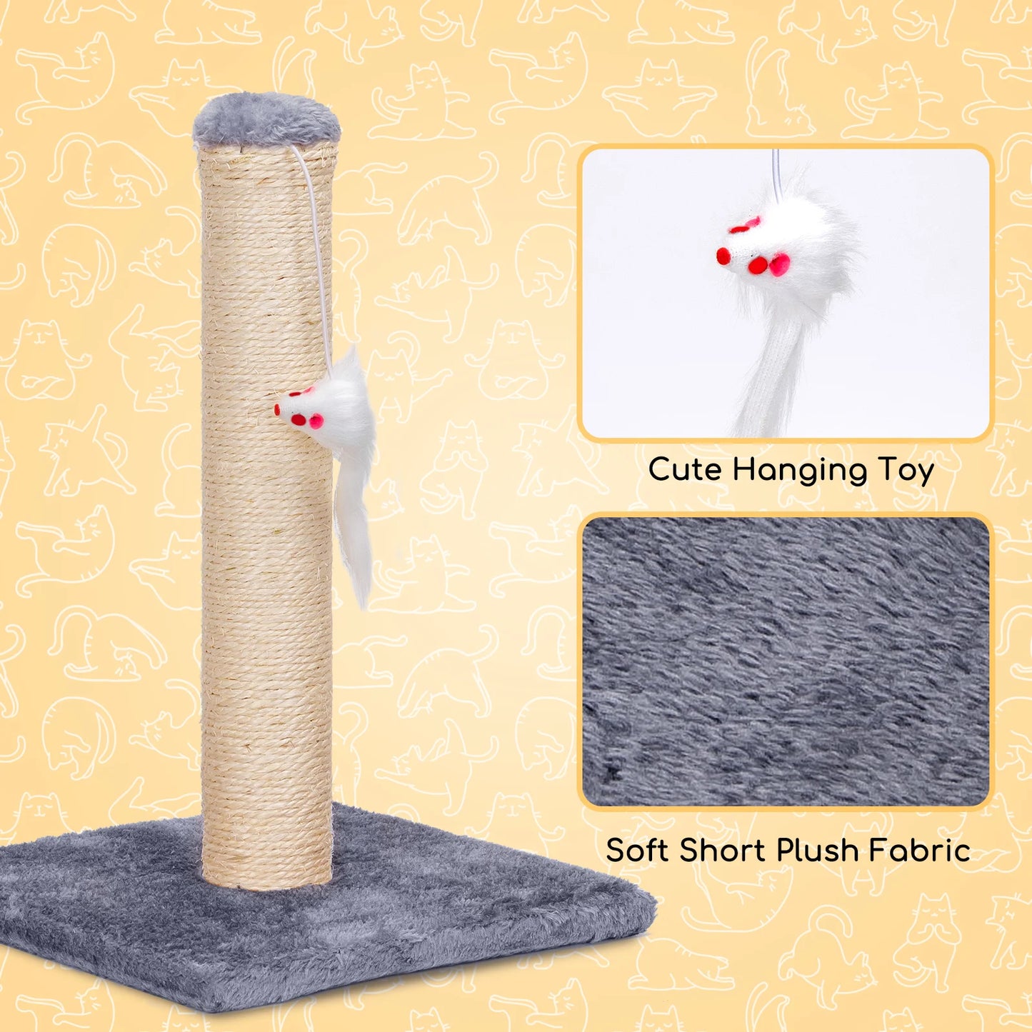 Árbol rascador para gatos Nobleza Natural de sisal, poste rascador de sisal con juguete, pequeño, color gris. 25 × 25 × 35 cm