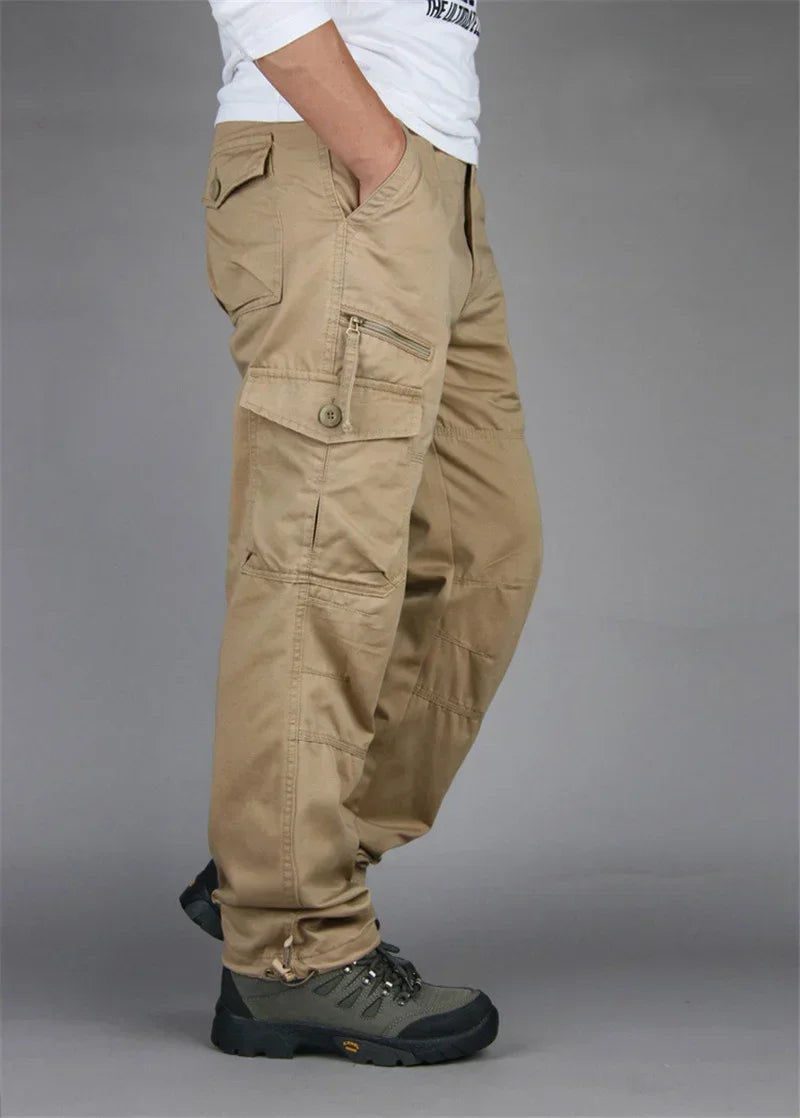 Women's Hiking and Camping Pants - Cotton Cargo, Straight Overalls with Multiple Pockets, Loose Military Style