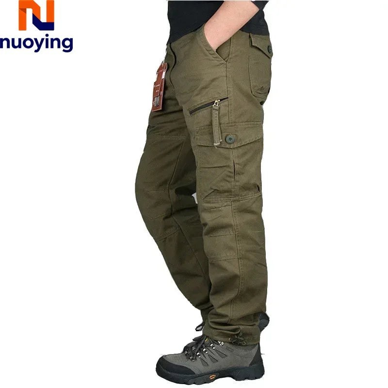 Women's Hiking and Camping Pants - Cotton Cargo, Straight Overalls with Multiple Pockets, Loose Military Style
