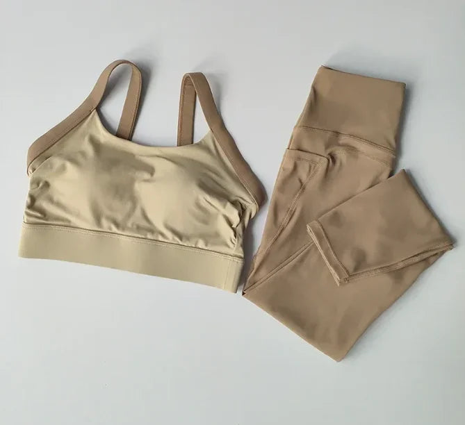 NUOYING Conjunto de Yoga 2 Piezas con Bloques de Color de Alta Intensidad, Sujetador Deportivo con Espalda Cruzada y Mallas de Cintura Alta con Efecto Levantamiento para Entrenamiento Diario