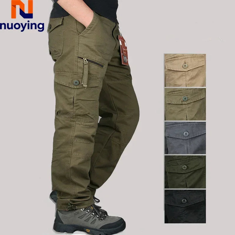 Women's Hiking and Camping Pants - Cotton Cargo, Straight Overalls with Multiple Pockets, Loose Military Style