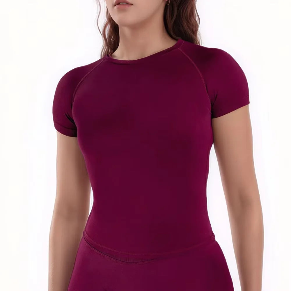 Camiseta Deportiva NCLAGEN para Mujer Top de Manga Corta Fitness Yoga Gimnasio Secado Rápido Transpirable
