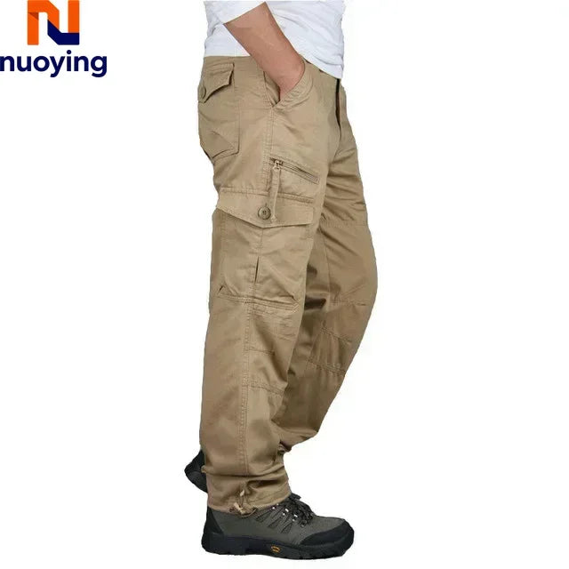 Women's Hiking and Camping Pants - Cotton Cargo, Straight Overalls with Multiple Pockets, Loose Military Style