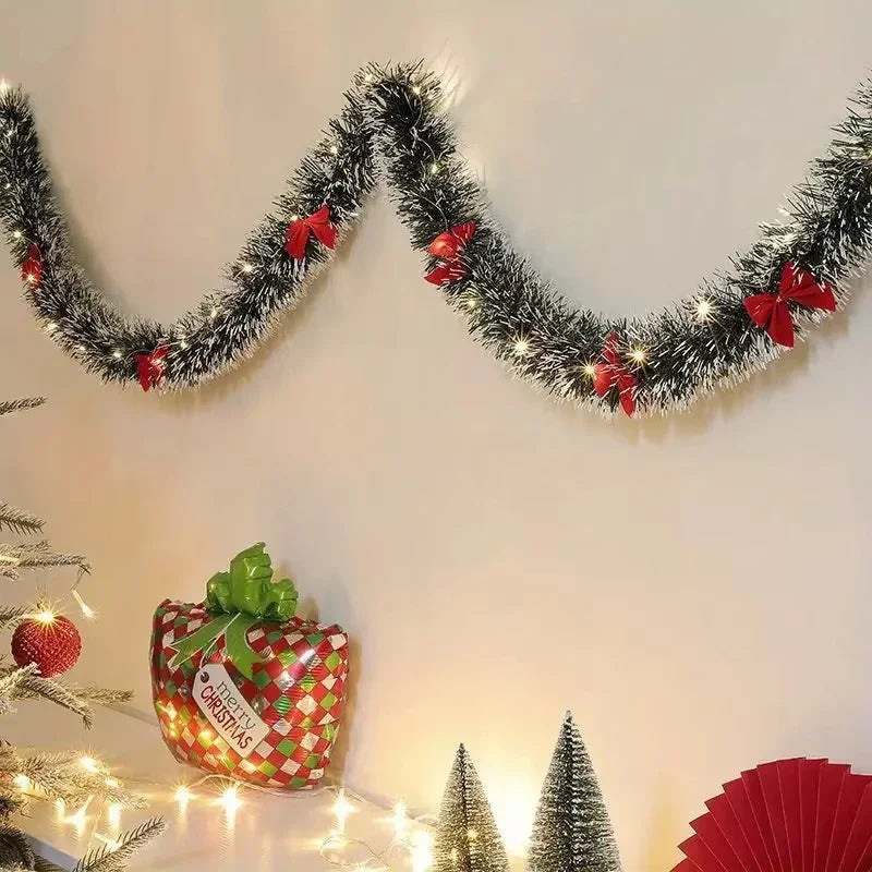 1pc 2m Christmas Tinsel Garland Artificial Christmas Garland With LED Lights Xmas Metallic Twist Hanging Garland Fireplace