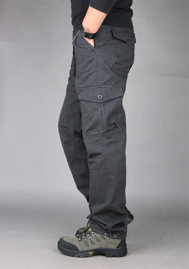 Women's Hiking and Camping Pants - Cotton Cargo, Straight Overalls with Multiple Pockets, Loose Military Style