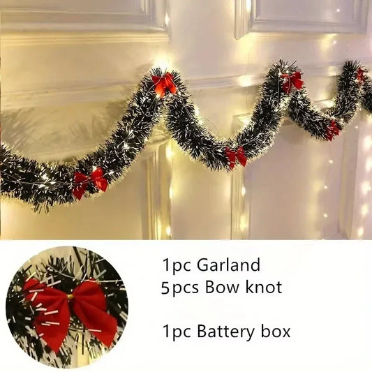 1pc 2m Christmas Tinsel Garland Artificial Christmas Garland With LED Lights Xmas Metallic Twist Hanging Garland Fireplace
