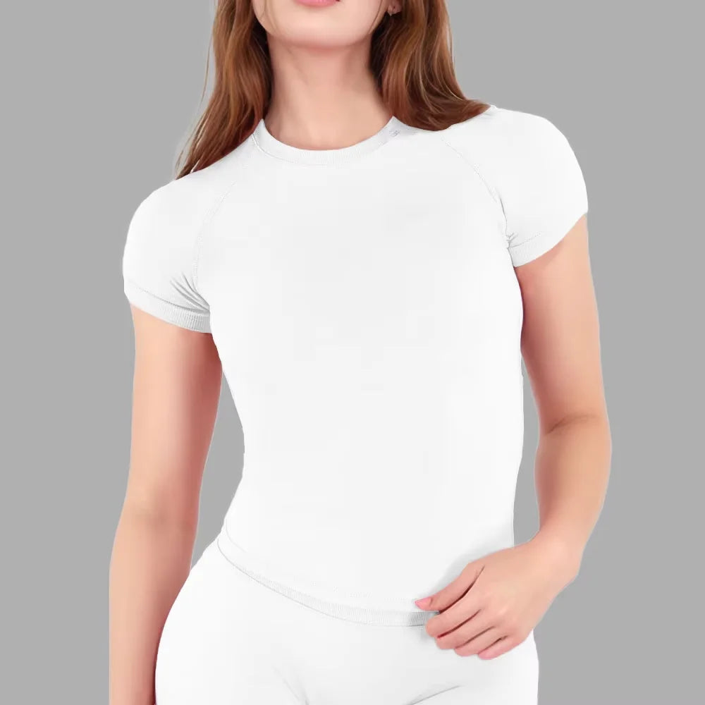 Camiseta Deportiva NCLAGEN para Mujer Top de Manga Corta Fitness Yoga Gimnasio Secado Rápido Transpirable