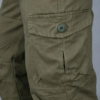 Men's Hiking and Camping Cargo Pants, Cotton, Loose Bib with Multiple Pockets, Straight Leg Pants, Casual Outdoor, Military Style