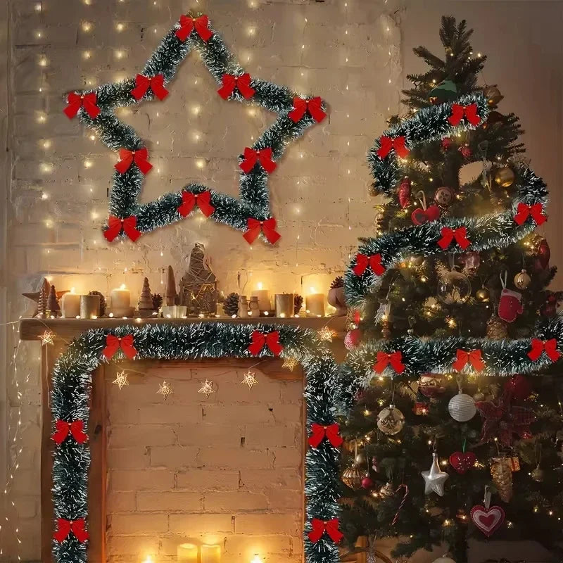 1pc 2m Christmas Tinsel Garland Artificial Christmas Garland With LED Lights Xmas Metallic Twist Hanging Garland Fireplace