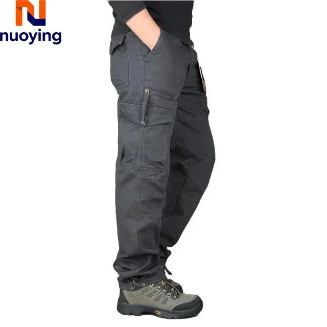 Women's Hiking and Camping Pants - Cotton Cargo, Straight Overalls with Multiple Pockets, Loose Military Style