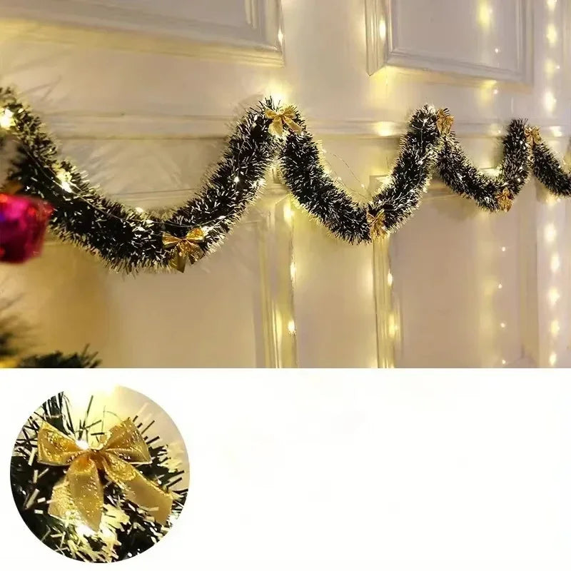 1pc 2m Christmas Tinsel Garland Artificial Christmas Garland With LED Lights Xmas Metallic Twist Hanging Garland Fireplace