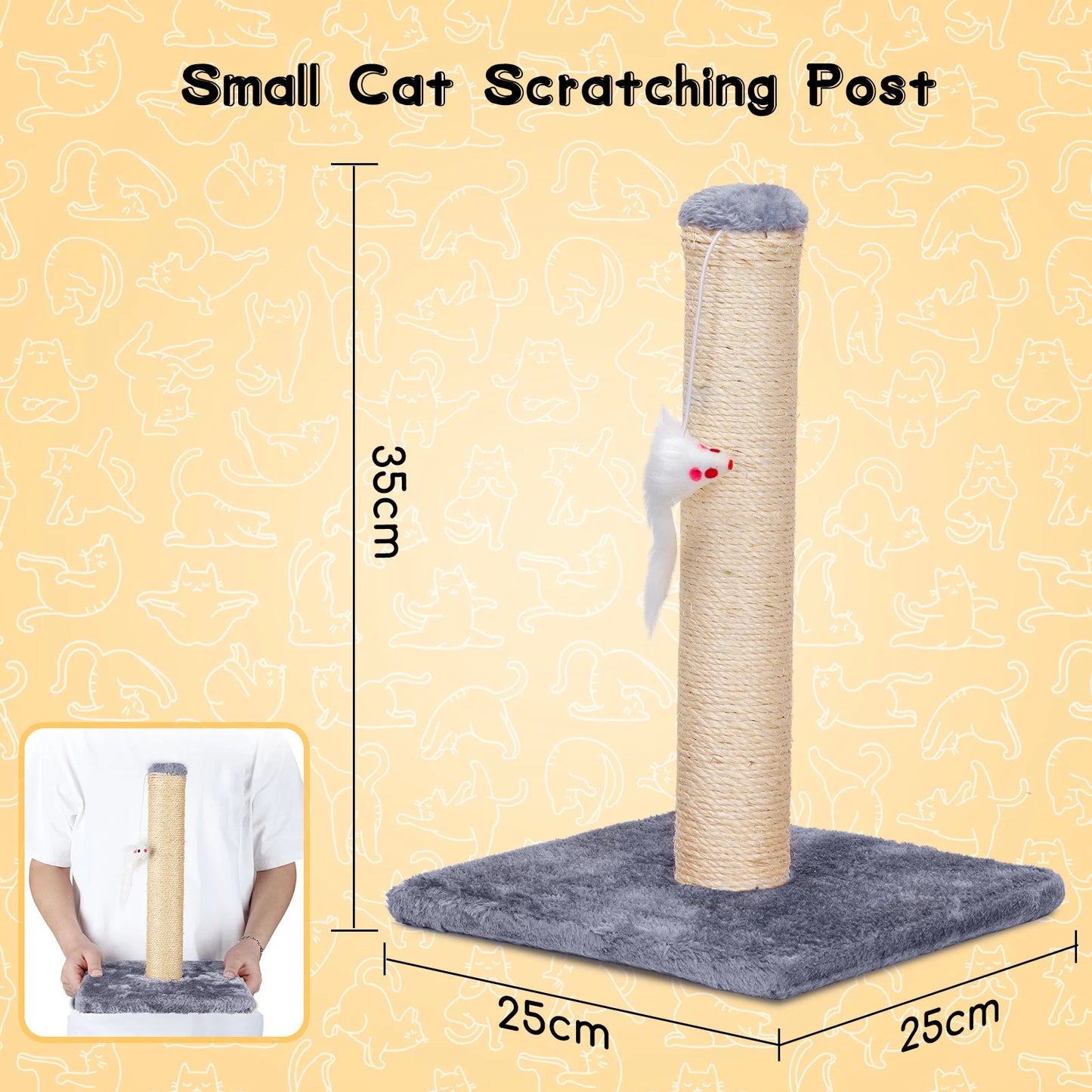 Árbol rascador para gatos Nobleza Natural de sisal, poste rascador de sisal con juguete, pequeño, color gris. 25 × 25 × 35 cm