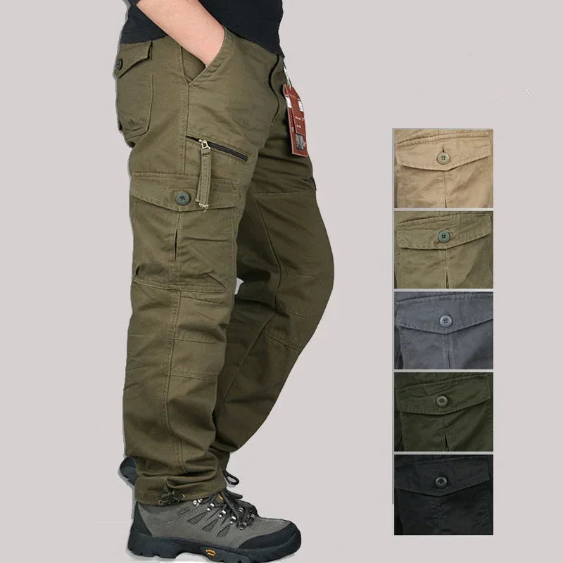 Women's Hiking and Camping Pants - Cotton Cargo, Straight Overalls with Multiple Pockets, Loose Military Style