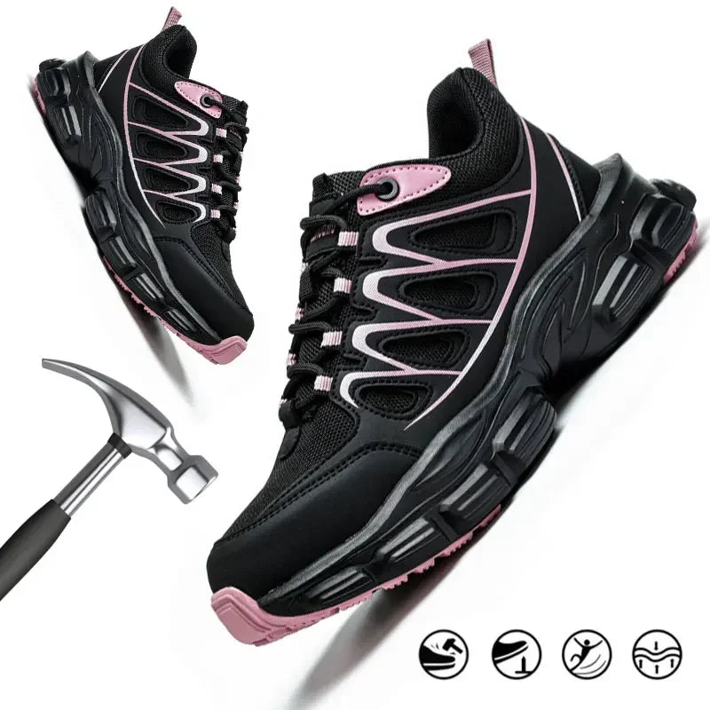 Tallas 37-42 Zapatos de Seguridad para Mujer con Puntera de Acero, Zapatillas Femeninas Antiaplastamiento Antipinchazos, Botas de Trabajo Impermeables