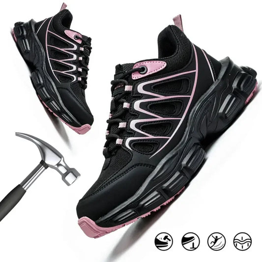 Sizes 37-42 Women's Safety Shoes with Steel Toe, Anti-Smash Anti-Puncture Female Sneakers, Waterproof Work Boots