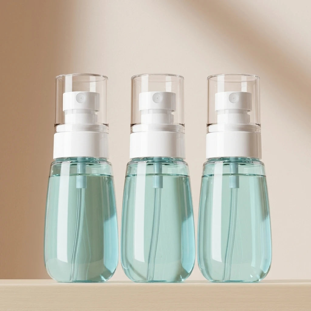 Frasco Pulverizador de Viaje Portátil 60ml — Niebla Fina, Azul Transparente, Recargable para Esenciales de Cuidado de la Piel, Nano Niebla, Hermético