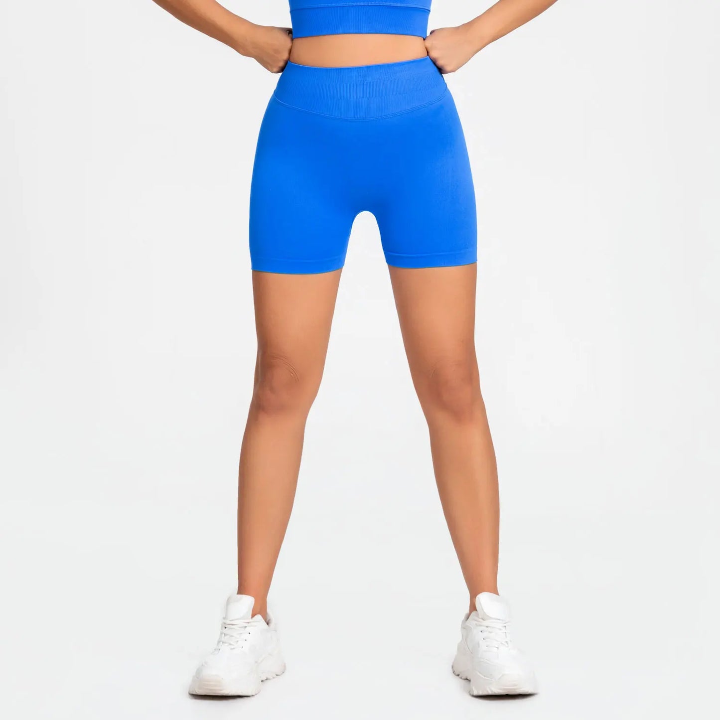 NCLAGEN Shorts de Impacto 4,5" Mujer Fitness Deportivo Ciclista Banda Acanalada Baja Gimnasio Entrenamiento Yoga Sin Costuras