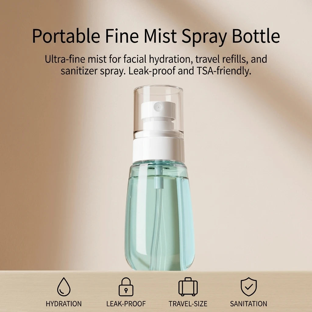 Frasco Pulverizador de Viaje Portátil 60ml — Niebla Fina, Azul Transparente, Recargable para Esenciales de Cuidado de la Piel, Nano Niebla, Hermético