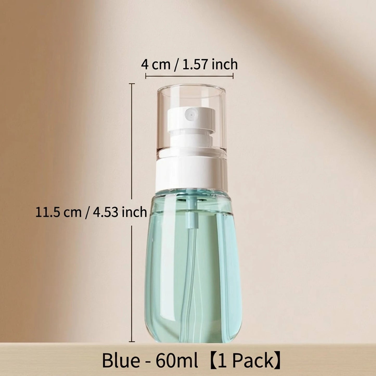 Frasco Pulverizador de Viaje Portátil 60ml — Niebla Fina, Azul Transparente, Recargable para Esenciales de Cuidado de la Piel, Nano Niebla, Hermético